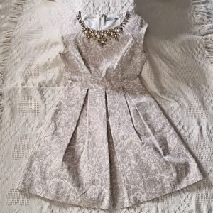 Eliza J Cream Jeweled Neckline A-line Dress with Pockets